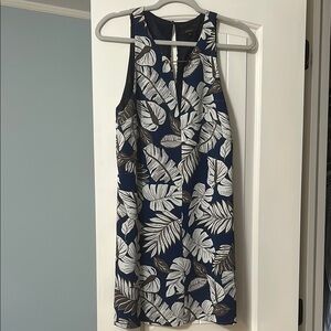 Navy and White Leaf Print Dress